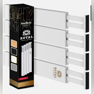 Royal Craft Wood Bamboo Drawer Dividers Set of 4 Adjustable 17" White NEW